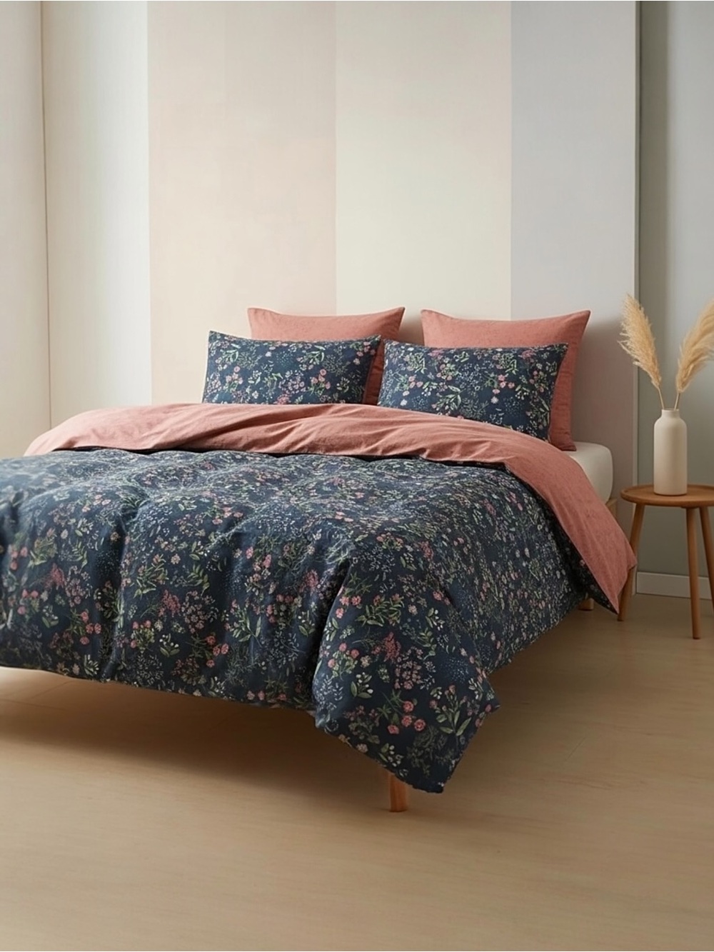 NEW Anthro Blue Floral Cotton Boho King Queen Full Size Bedding Duvet & Sham Set